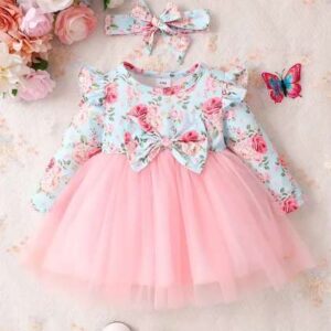 BAESD Floral Printed Net Ruffles Fit and Flare Dre