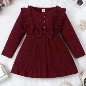 BAESD Girls Round Neck Ruffled Fit Flare Dress