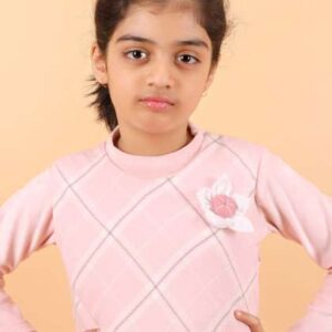 CALYX CLOTHING Girls Checked Cotton Round Neck Fit