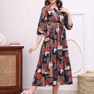 Claura Women Abstract Printed Mandarin Collar ALin