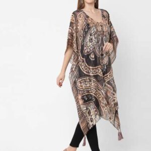 Cloth Haus India Brown Ethnic Motifs Chiffon Kafta