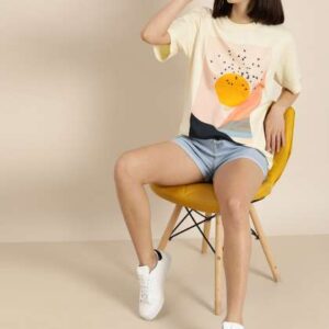 DILLINGER Women CreamColoured Printed Cotton Overs