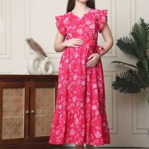 Frempy Floral Print Organic Cotton Maternity Fit
