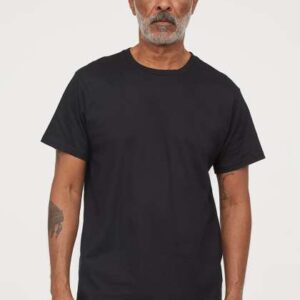 HM Men Black Solid Cotton Pure Cotton Tshirt Regul