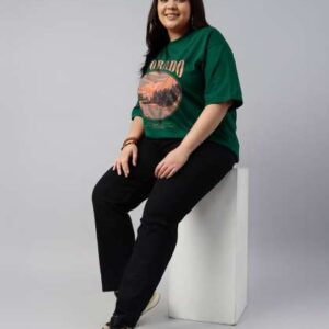 JUNEBERRY Women Green Printed Round Neck Relaxed F