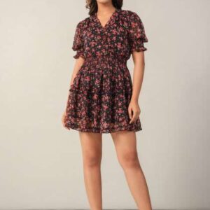 June 9 Clothing Floral Printed Chiffon Fit  Flare