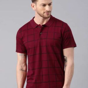 Kryptic Men Checked Polo Pure Cotton Tshirt