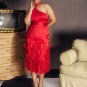 Lea Clothing Co Fringed One Shoulder ALine Midi Dr