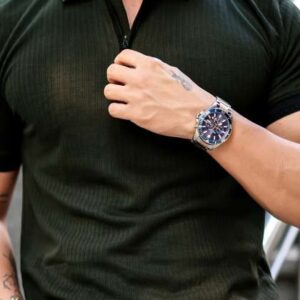 Maniac Striped Polo Collar Slim Fit Cotton Tshirt