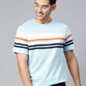 Mast  Harbour Men Blue  White Striped Round Neck T