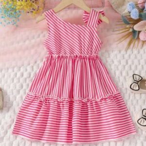 Miss  Chief Girls Striped One Shoulder Bow Cotton