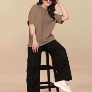 Moda Rapido Women Solid Oversize Round Neck Tshirt