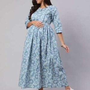 Nayo Floral Printed Gathered Maternity Fit  Flare