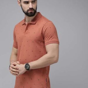 Roadster Men Rust  Black Printed Pure Cotton Polo