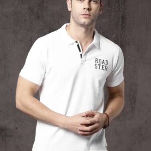 Roadster Men White Solid Polo Collar Tshirt