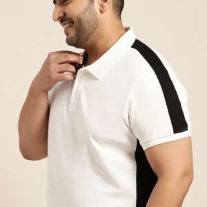 Sztori Men Plus Size White  Black Solid Polo Colla