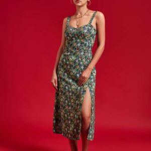 THE CLOTHING FACTORY Green Floral Printed ALine Mi