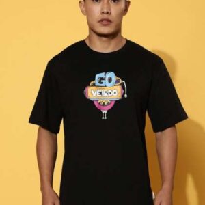 VEIRDO Black Graphic Printed Cotton Tshirt