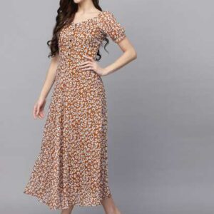 aayu Floral Printed Fit  Flare Midi Dress
