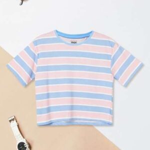 max Girls Striped Round Neck Cotton Tshirt
